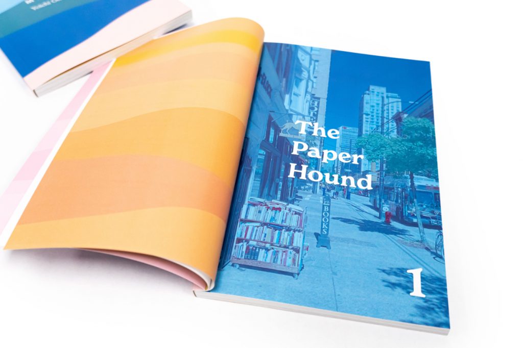 Book design chapter section. Colourful overlay over background image and white text