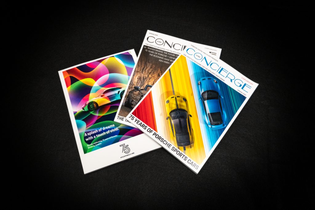 3 different colourful magazine covers for Iconic Concierge Magazine. This show the capabilities of variable printing